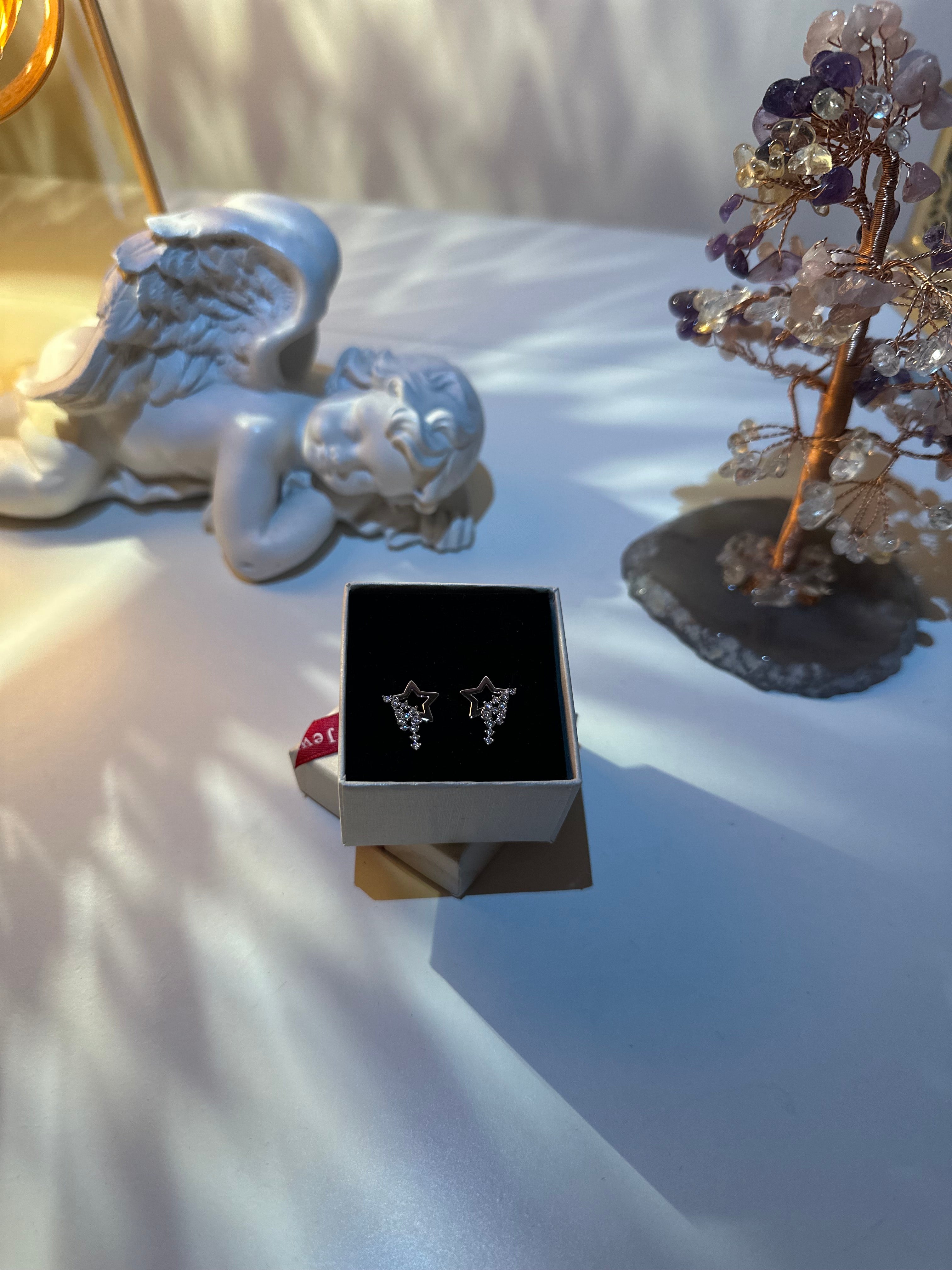 925 Silver Shooting Star Earrings with Round White CZ