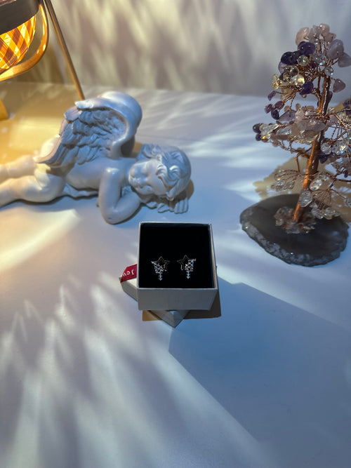 925 Silver Shooting Star Earrings with Round White CZ